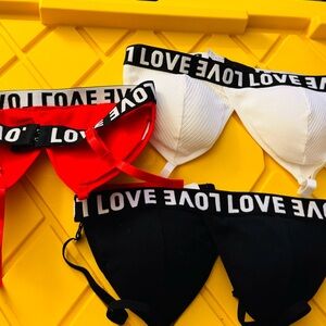 Love Branded Bra Set - Red, White, Black